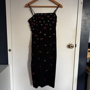 THE BRYNNE 3D SPAGHETTI-STRAP MIDI DRESS BY MAEVE: BUTTERFLY-EMBELLISHED EDITION